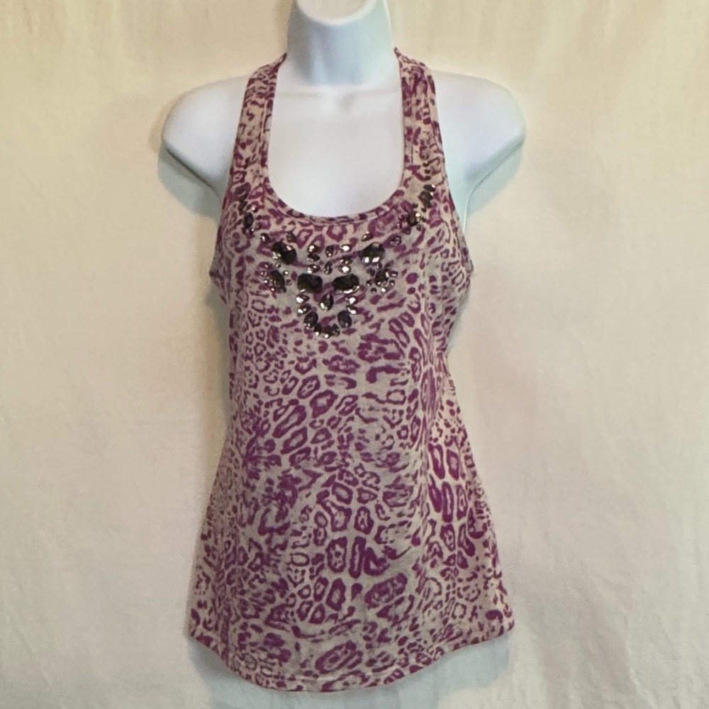 H-115 Charlotte Russe Purple & Cream Sequin Racer Back Summer Tank Top Size S